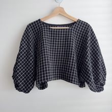 Load image into Gallery viewer, 1/2 Yard Organic Cotton Double Gauze - Black/Ivory Windowpane Cotton 100% 52" Wide