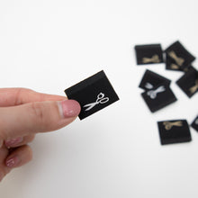 Load image into Gallery viewer, Fabric Shears Sewing Labels - THE BLACK from Sewing Therapy (10 Labels in each envelope)
