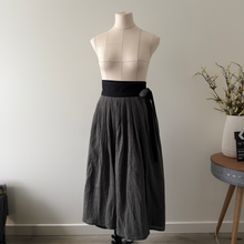 Load image into Gallery viewer, [HANDMADE] Double Gauze Hanbok Wrap Skirt - Black Vertical Stripe
