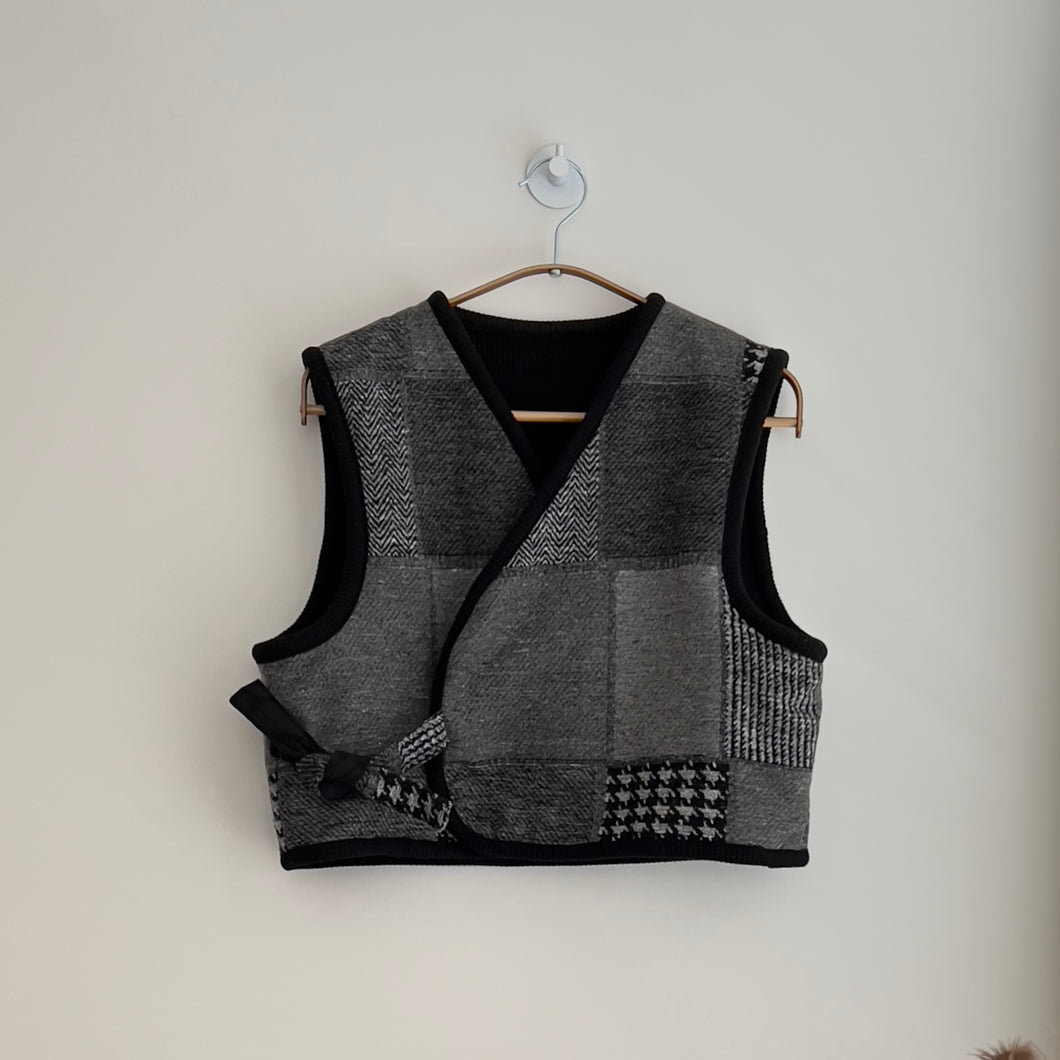 [HANDMADE] One Layer Cropped Vest - Patchwork Print Wool Blend (LIMITED QUANTITY)