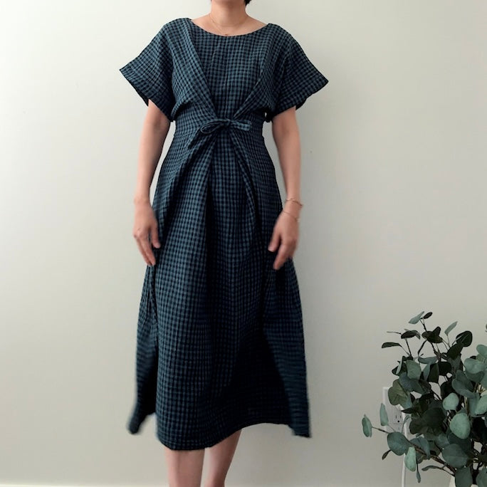 HANDMADE] Tie Dress - Double Gauze in Midnight Gingham XL