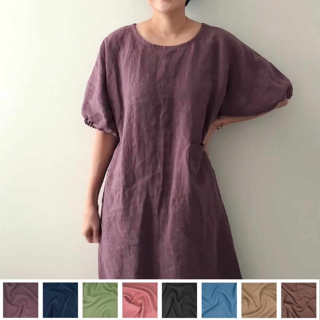knee length dresses for ladies HANDMADE] Infit Dress - Real Linen 6 Colours XS