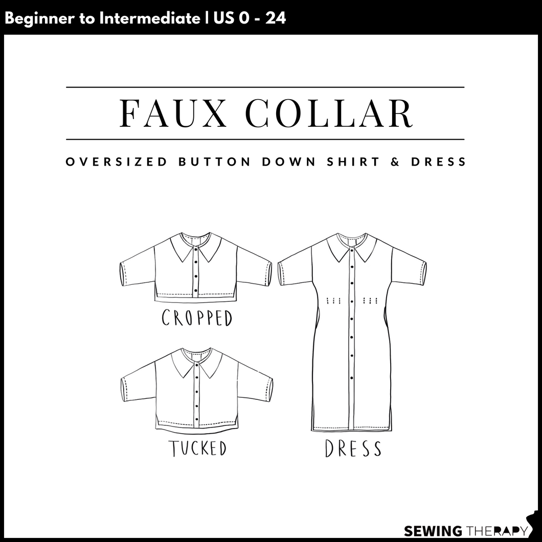 PDF Faux Collar Shirt and Dress Pattern - Sewing Therapy