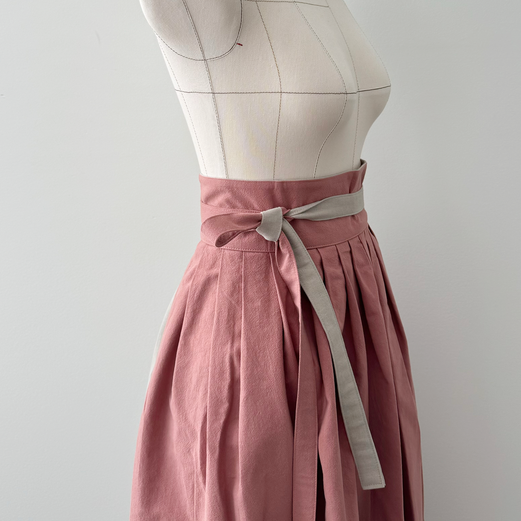 [HANDMADE] Cotton Hanbok Wrap Skirt - Rosewood & Beige Grey