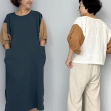 Load image into Gallery viewer, [HANDMADE] Two-Tone Infit Dress - Linen Cotton Twill XL - 3XL
