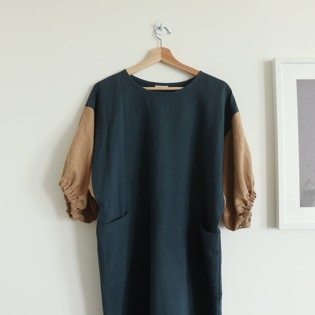 [HANDMADE] Two-Tone Infit Dress - Linen Cotton Twill XL - 3XL