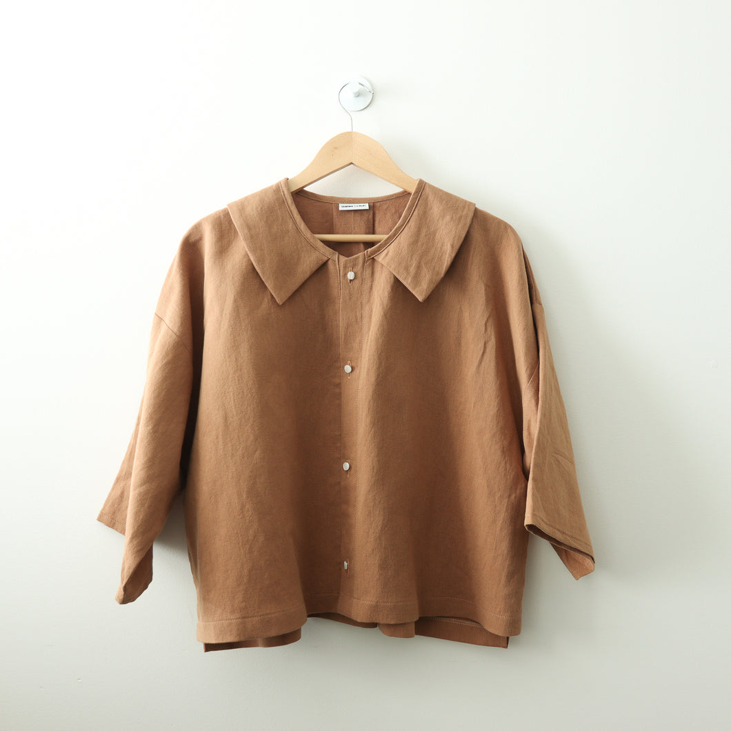 [HANDMADE] Faux Collar Tucked Version Shirt - Linen Twill XS - L