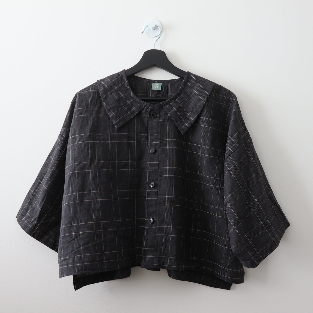 [HANDMADE] Faux Collar Tucked Version Shirt - Glen Check Linen XS - 3XL