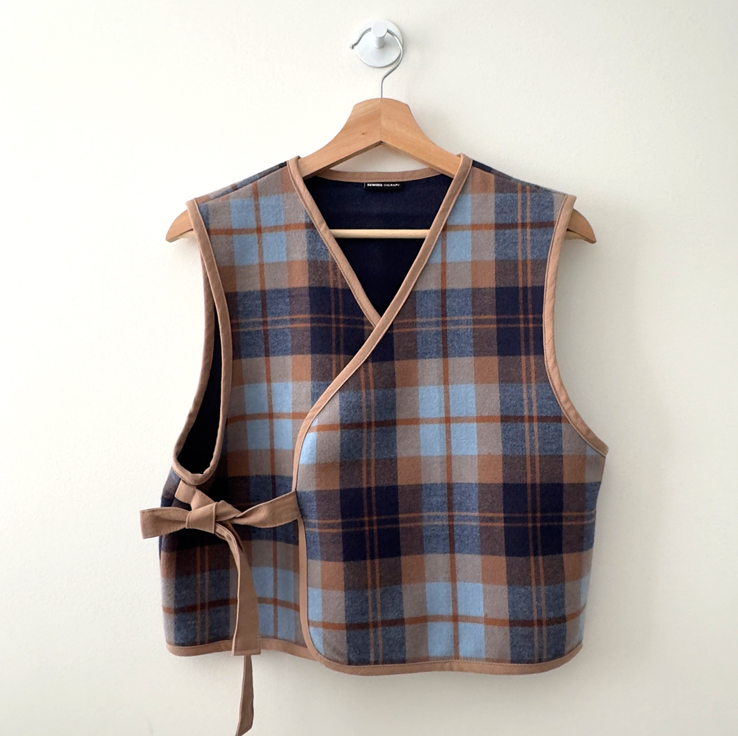 [HANDMADE] One Layer Cropped Vest - Rustwood Plaid Coating