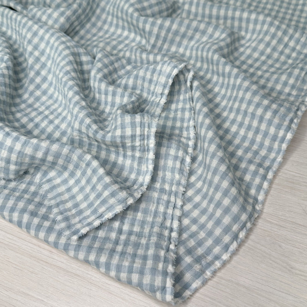 1/2 Yard Organic Cotton Double Gauze - Mist/Ivory Gingham Cotton 100% 52