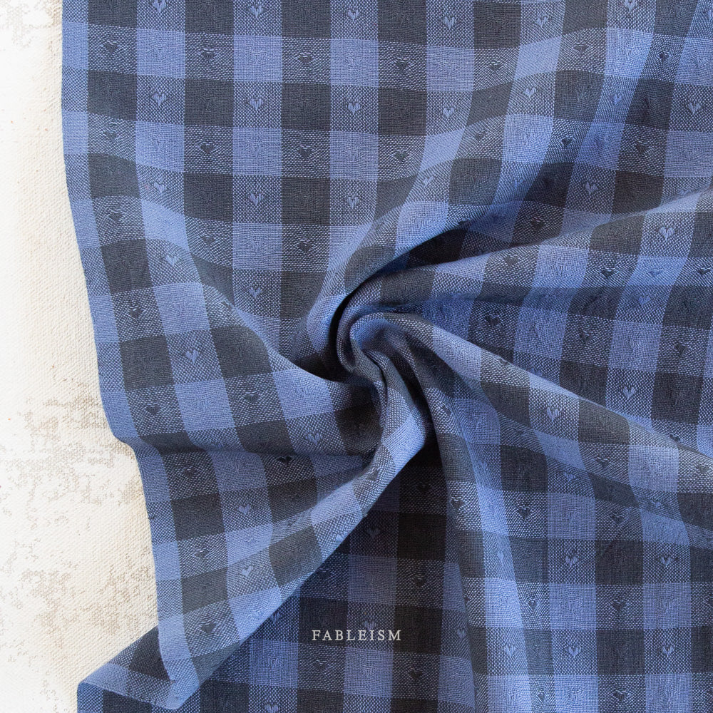 1/2 Yard Dobby Hearts Gingham Cotton in Blueberry 54