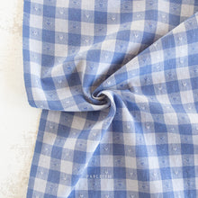 Load image into Gallery viewer, 1/2 Yard Dobby Hearts Gingham Cotton in Alice Blue 54&quot; Wide
