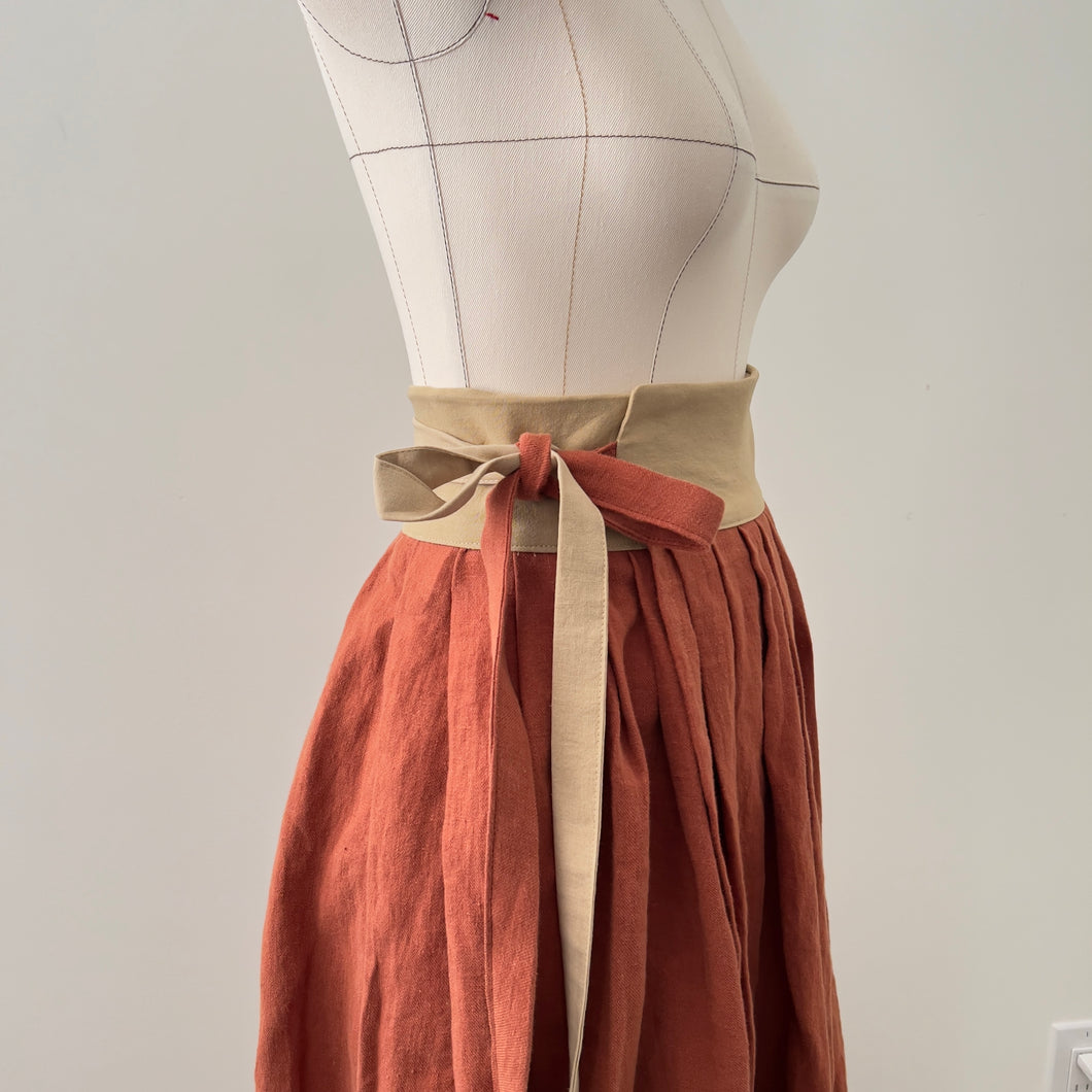 [HANDMADE] Heavy Linen Twill Hanbok Wrap Skirt - Maple