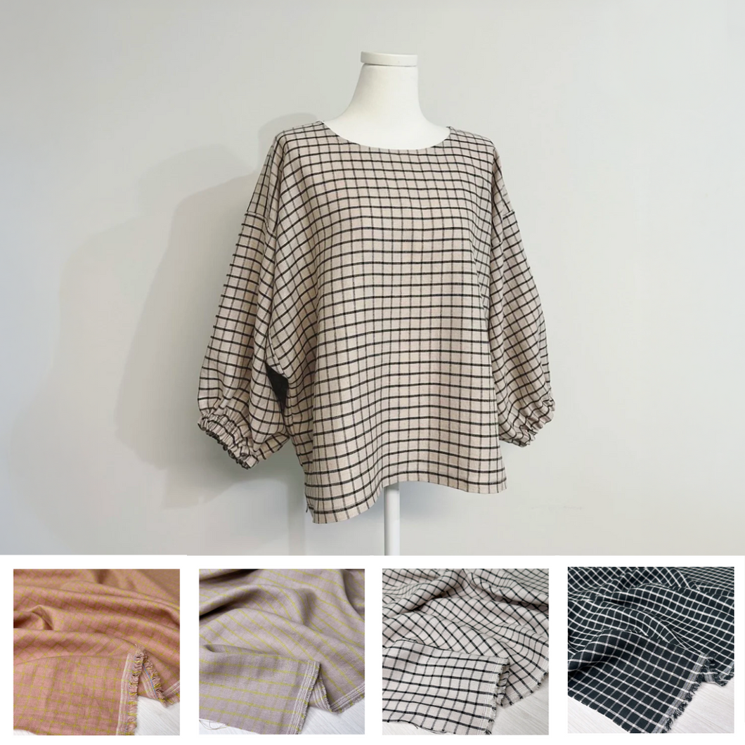 [HANDMADE] Infit Top - Grid Linen 4 Colour XS - L