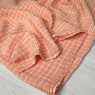 1/2 Yard Organic Cotton Double Gauze - Coral/White Windowpane Cotton 100% 52
