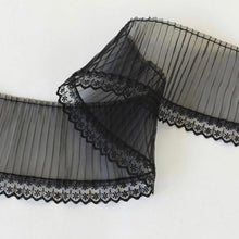 Load image into Gallery viewer, 1 Yard STAR FLOWER Chiffon Pleat Lace Trim - 8cm Wide (Black) - Two O Nine Fabric
