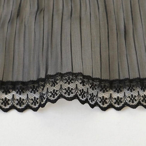 2 Yards 12cm Width 3-Layer Tiered Ruffle Pleated Chiffon Lace Fabric (Black)
