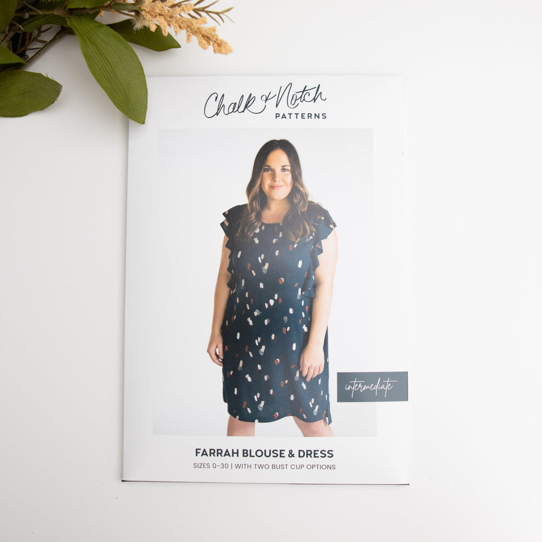 Farrah Blouse and Dress  - Chalk and Notch Sewing Pattern (Printed) - Size 00-30 - Two O Nine Fabric